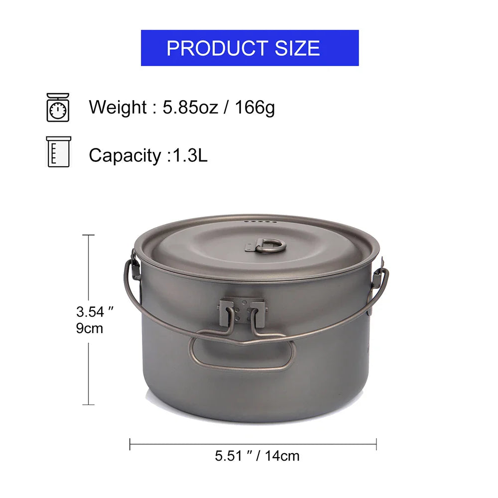 Titanium Camping Cookware Pot 1300ml Gray