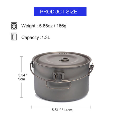 Titanium Camping Cookware Pot 1300ml Gray