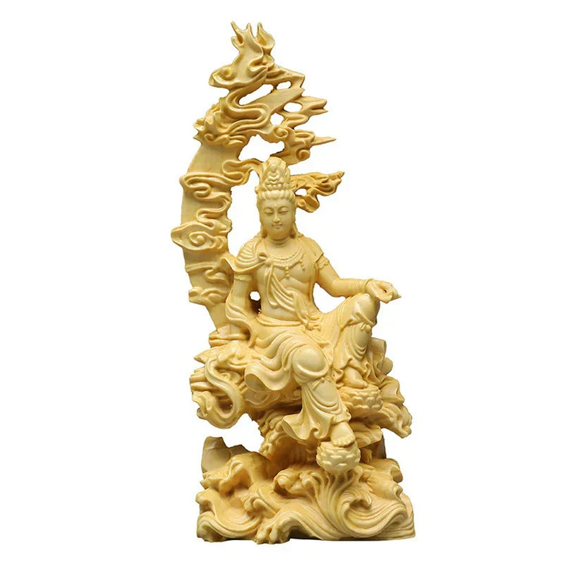 Wooden Guanyin: Tranquil Buddha Sculpture for Stylish Living Room Decor