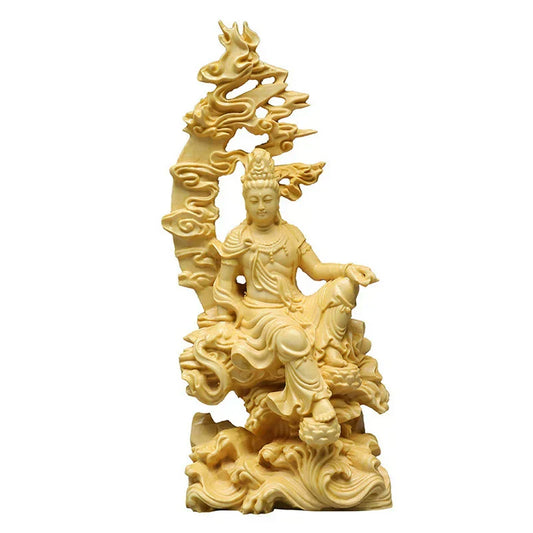 Wooden Guanyin: Tranquil Buddha Sculpture for Stylish Living Room Decor