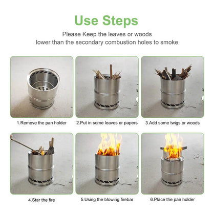 Portable Wood-Burning Camping Stove Silver