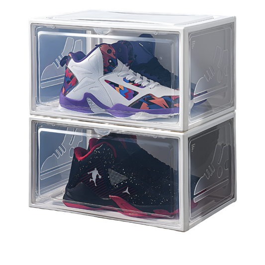 2pcs Transparent Sneaker Shoe Box Dust-proof Storage Box Stackable Shoe Cabinet High-top Dustproof AJ Shoes Organizers Shoe Rack