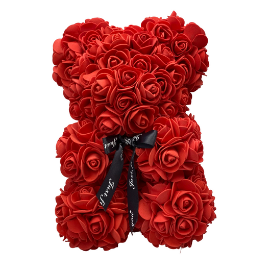 Red Rose Teddy Bear - 25cm Artificial Flower Decoration