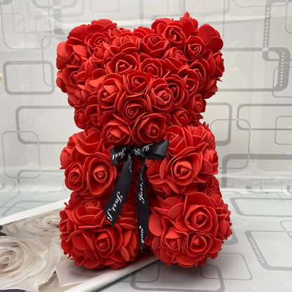Red Rose Teddy Bear - 25cm Artificial Flower Decoration