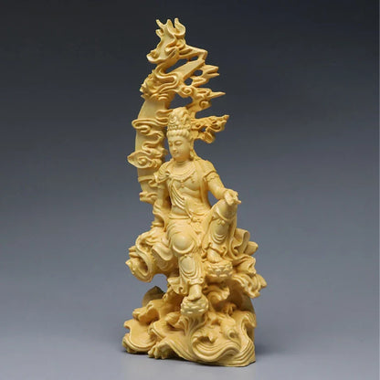 Wooden Guanyin: Tranquil Buddha Sculpture for Stylish Living Room Decor