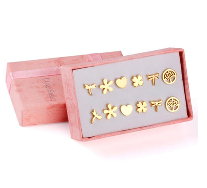 Earrings Set For Women Stainless Steel 6Pairs/Box Piercing 316L Valentines Day Hypoallerge Small brinco Child Gifts