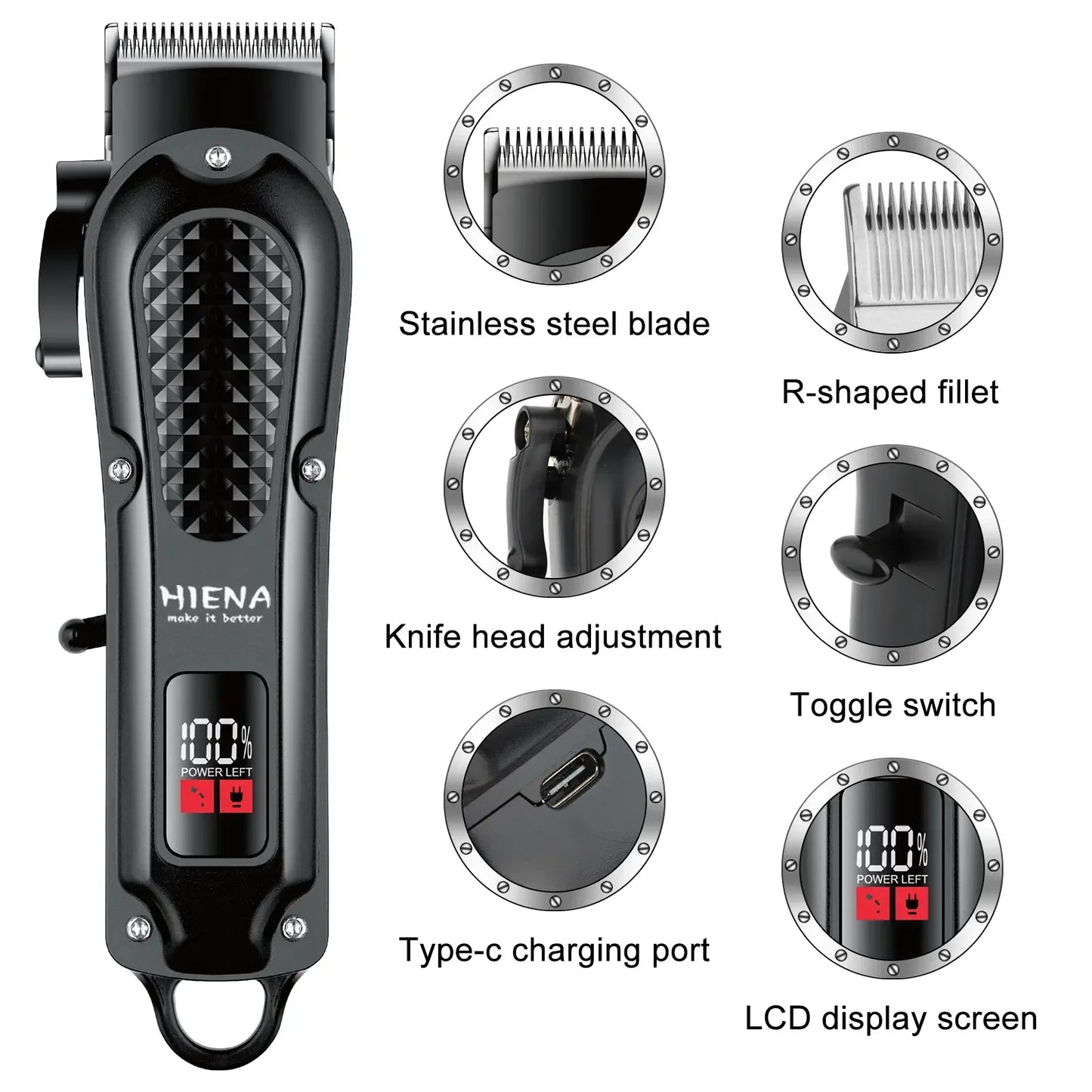 Electric Hair Clipper & Beard Trimmer USB Cordless Tool for Men Black