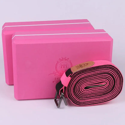 High-Density Hard EVA Yoga Block with Belt (Pink)