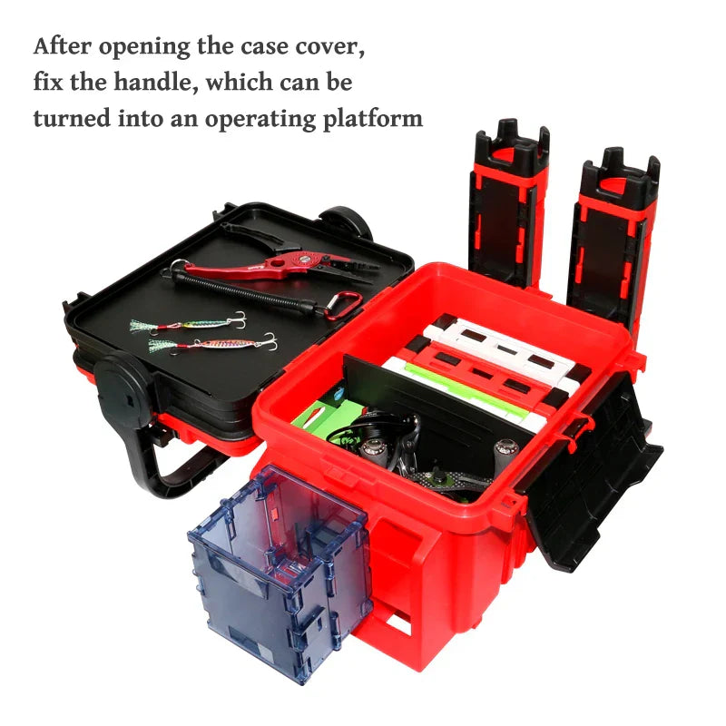 Multifunction Fishing Tackle Box with Rod Holder