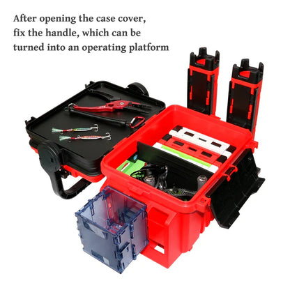 Multifunction Fishing Tackle Box with Rod Holder