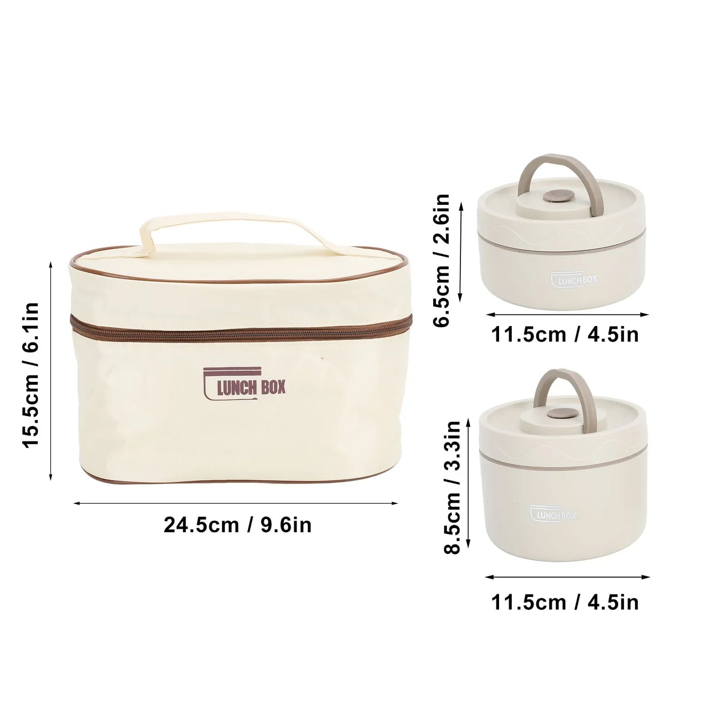 4Pcs 304 Stainless Steel Insulated Lunch Container Set Beige