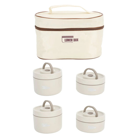 4Pcs 304 Stainless Steel Insulated Lunch Container Set Beige