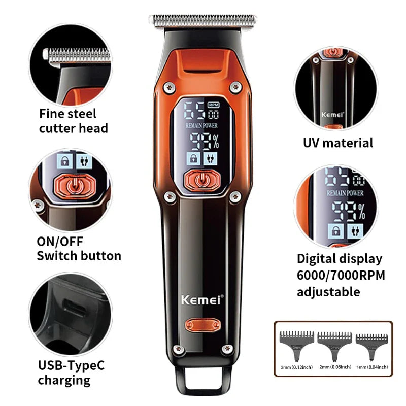 Professional Hair Clipper & Trimmer Rechargeable Barber Grade Orange