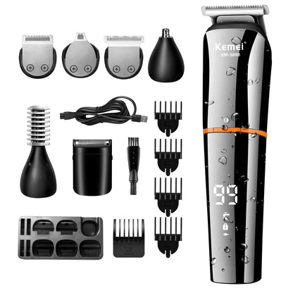 Waterproof 11-in-1 Men's Grooming Kit Cordless Rechargeable Trimmer Black