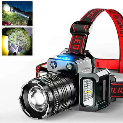 LED Sensor Headlamp Rechargeable Camping Search Light