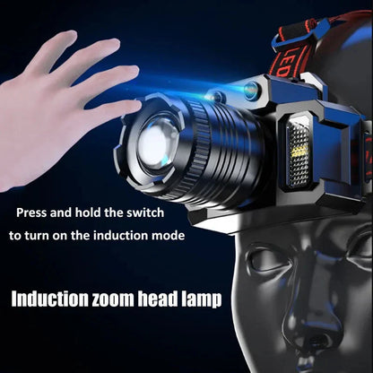 LED Sensor Headlamp Rechargeable Camping Search Light