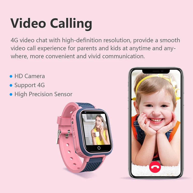 4G Smart Watch Kids GPS Video Call Waterproof (Pink)