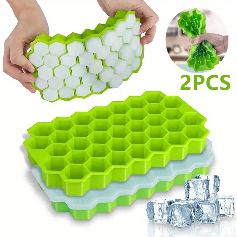 2 pcs Silicone Honeycomb Ice Cube Tray with Lid