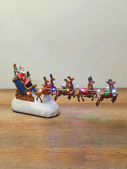 Light-Up Christmas Village House Decoration Set with Santa Sleigh