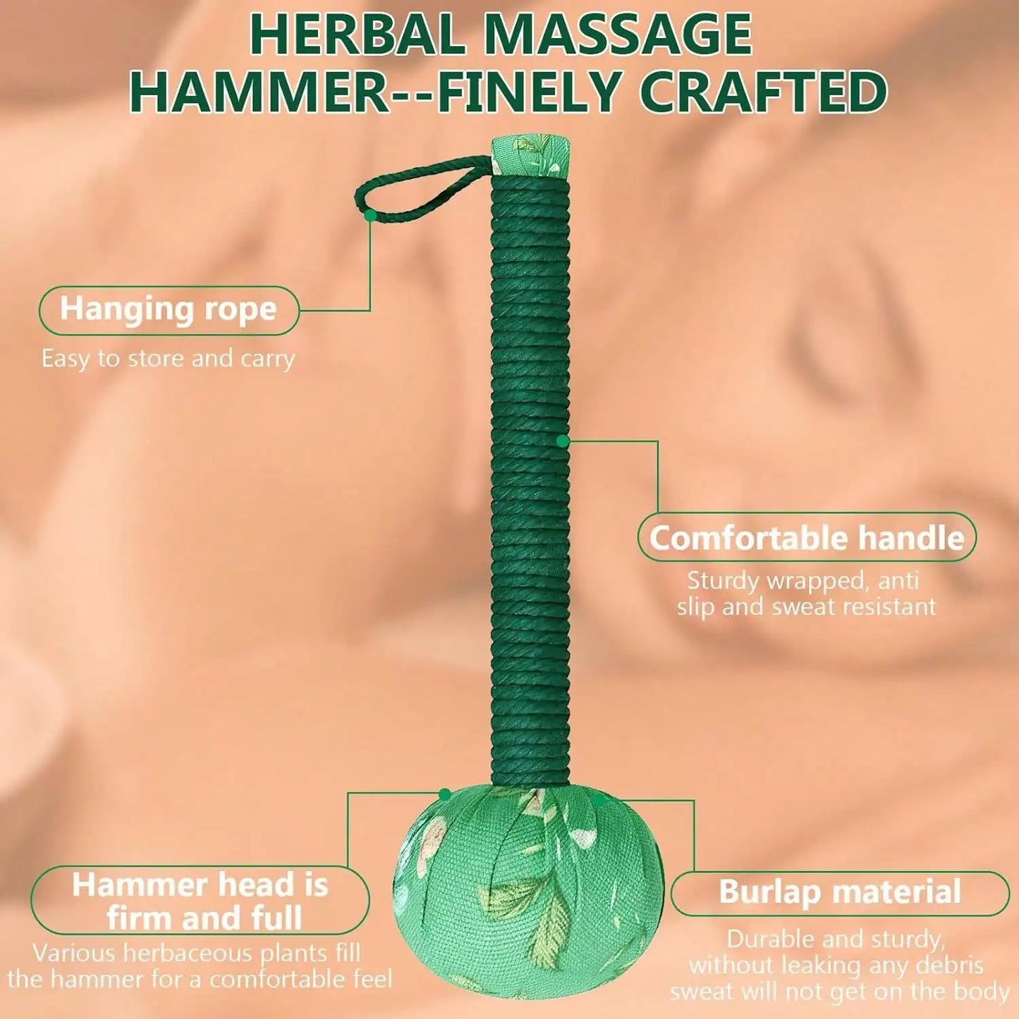 Long Handled Wormwood Massage Hammer Green