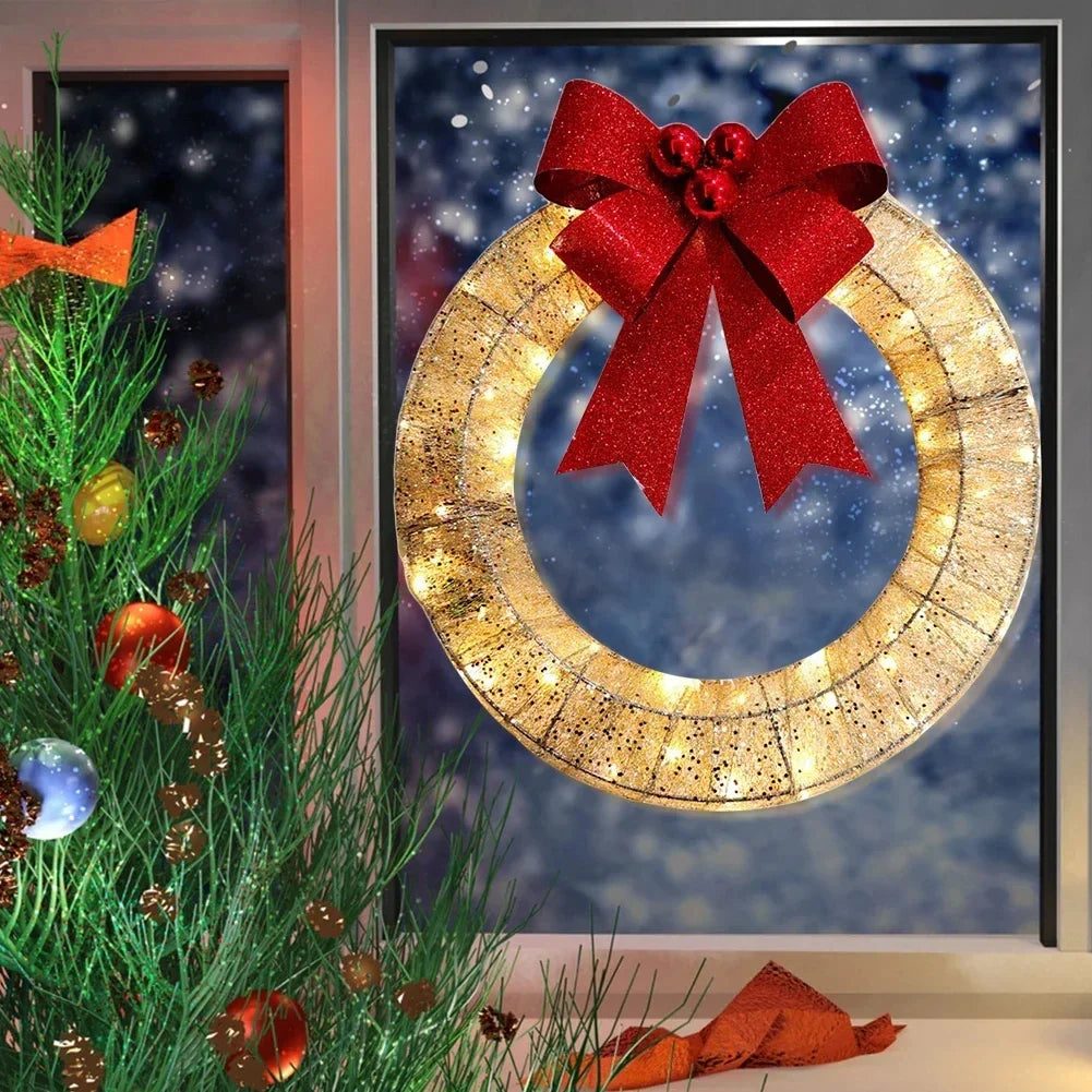Metal Christmas Wreath with Clear LED Lights