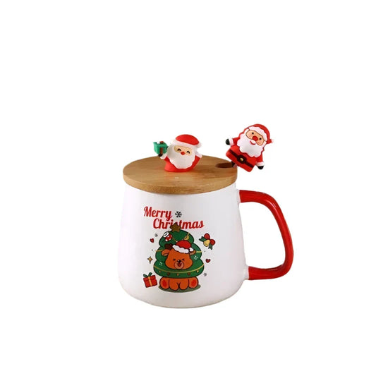 Ceramic Christmas Mug with Lid & Spoon Set