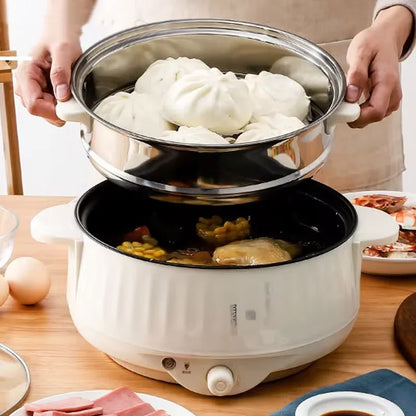 Electric Cooker Double Layer 24cm Non Stick Hot Pot & Rice Cooker White