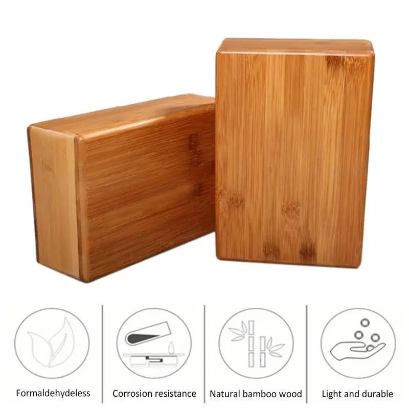Natural Bamboo Yoga Block Non-Slip Fitness (Brown)