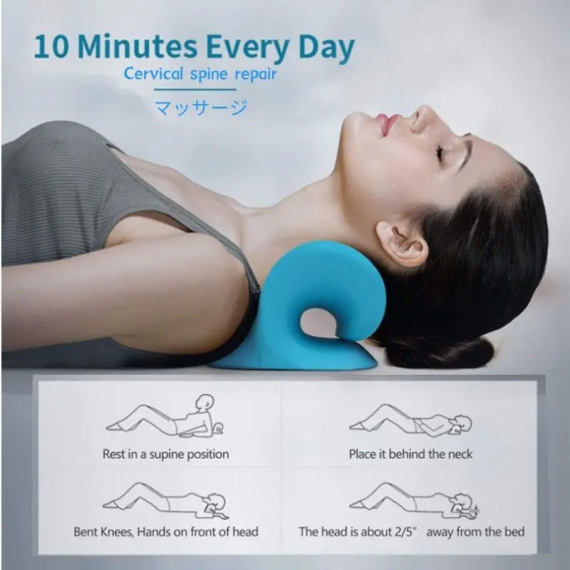 Neck & Shoulder Stretcher Chiropractic Cervical Traction Pillow Blue