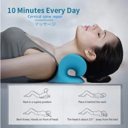 Neck & Shoulder Stretcher Chiropractic Cervical Traction Pillow Blue