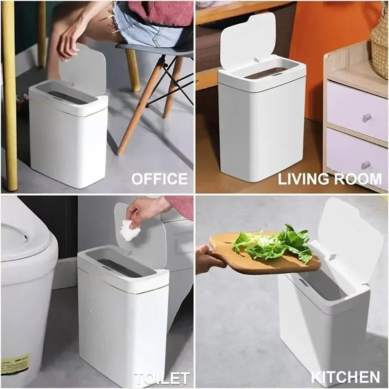 15L Smart Sensor Trash Can – Automatic Bagging, Battery-Powered (White)