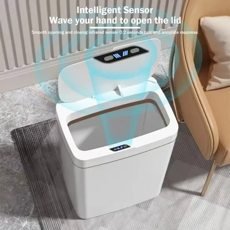 15L Smart Sensor Trash Can – Automatic Bagging, Battery-Powered (White)
