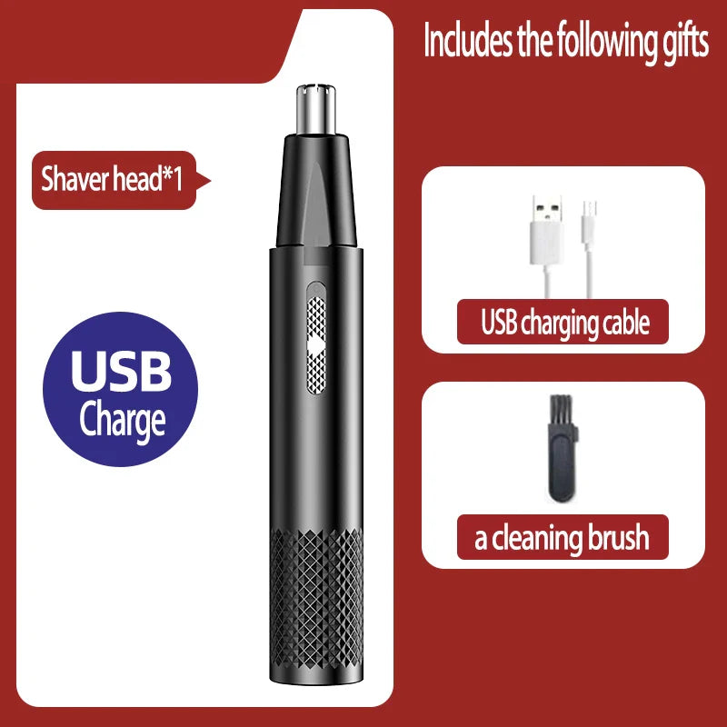 USB Rechargeable Mini Nose Hair Trimmer Portable & Precise Black