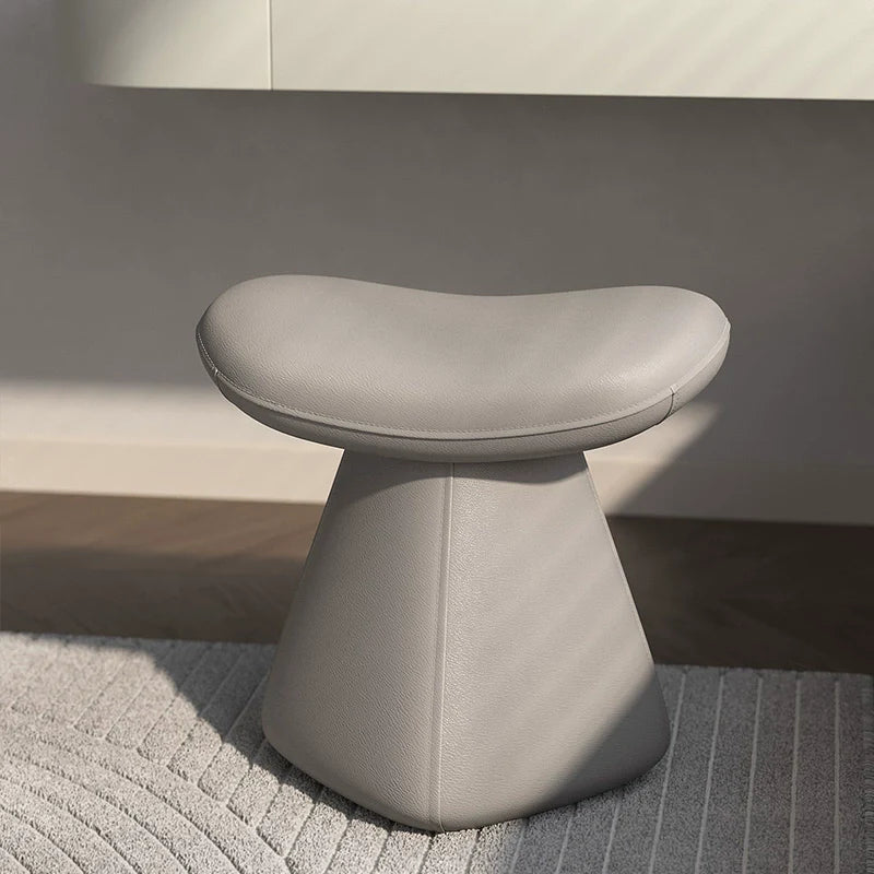 Light Gray Makeup Stool with Solid Wood Frame