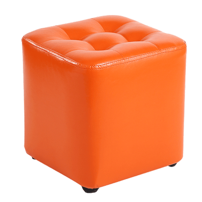 Orange Square Stool with Solid Wood Frame