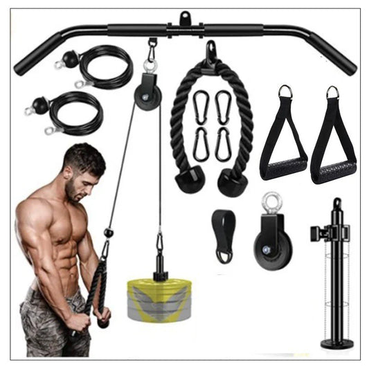 Home Fitness Pulley System – (Single Pulley with Long Pull Rod & 3-Head Rope)