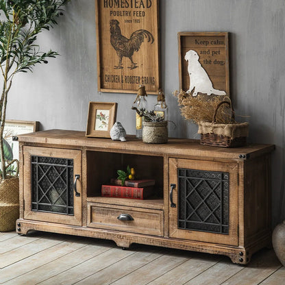 Retro Solid Wood TV Cabinet with Storage