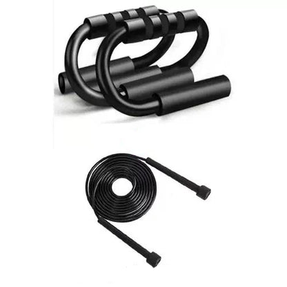Black Push-Up Stand and Sports Skipping Rope Set
