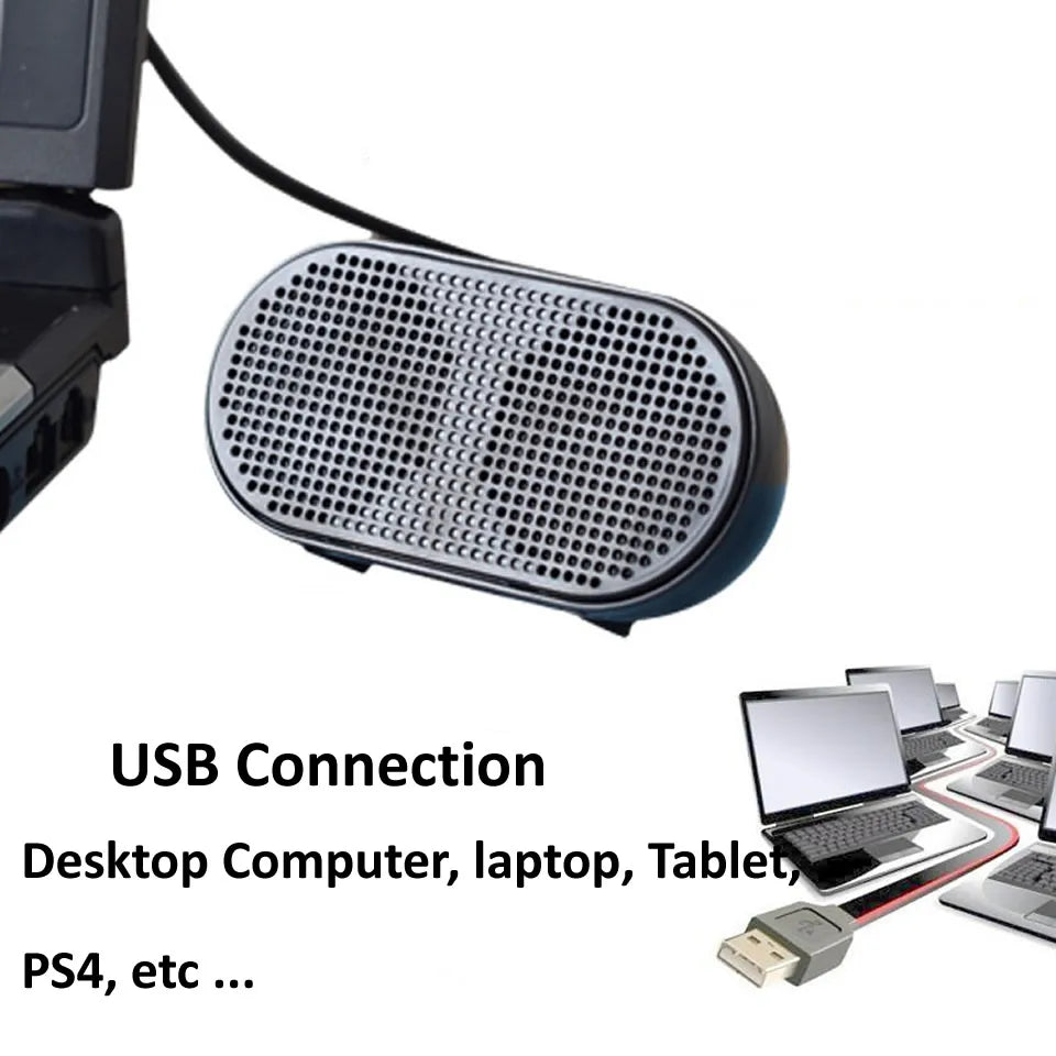 Portable USB Mini Speaker Stereo for PC & PS4 (Black)