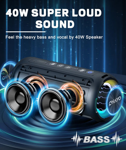 40W Waterproof Bluetooth Speaker with LED Light (Black)