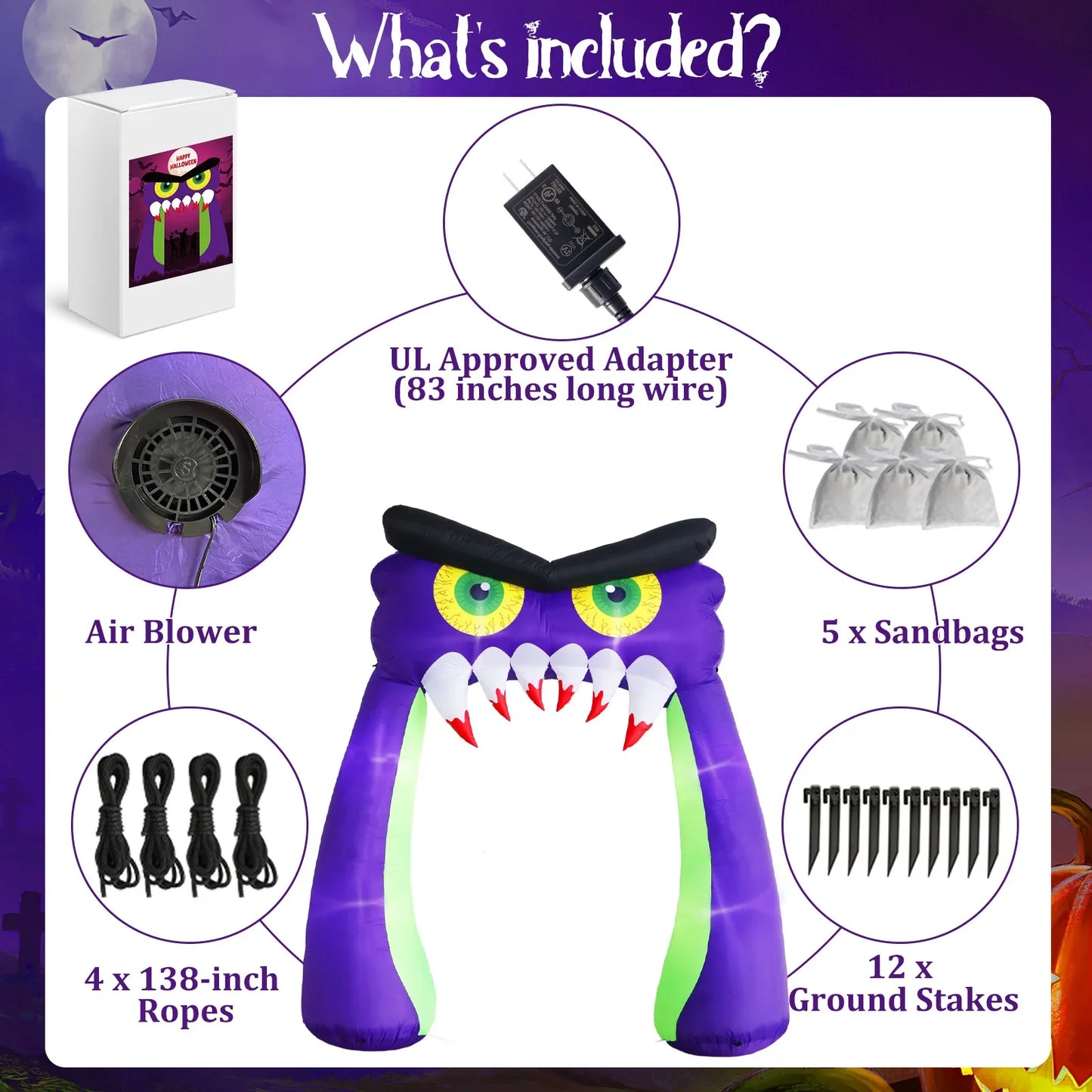 10FT Giant Owl Halloween Inflatable Archway with LED Lights