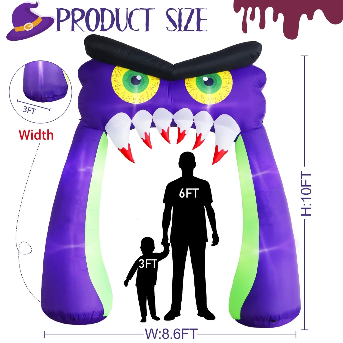 10FT Giant Owl Halloween Inflatable Archway with LED Lights