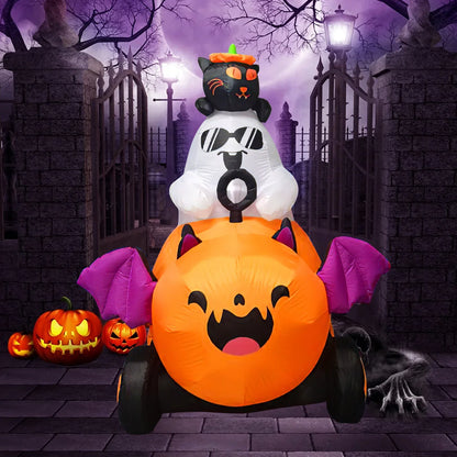Halloween Inflatable Ghost with Pumpkin Cart - 6FT
