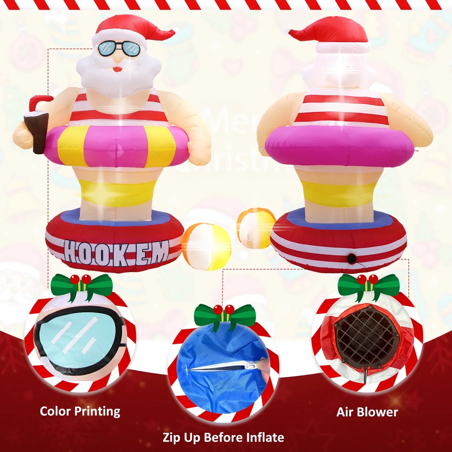 Christmas Hawaii Santa Inflatable Yard Decor LED
