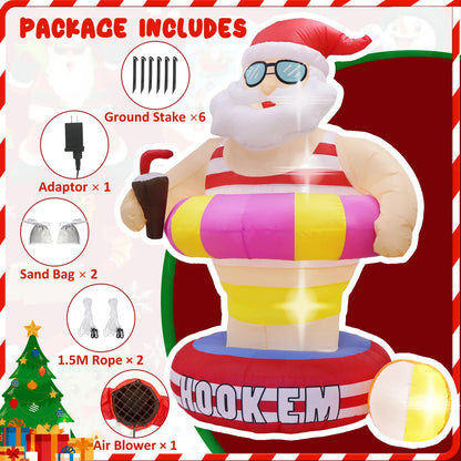 Christmas Hawaii Santa Inflatable Yard Decor LED