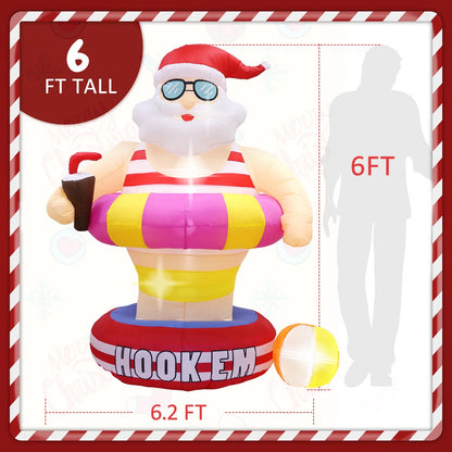 Christmas Hawaii Santa Inflatable Yard Decor LED