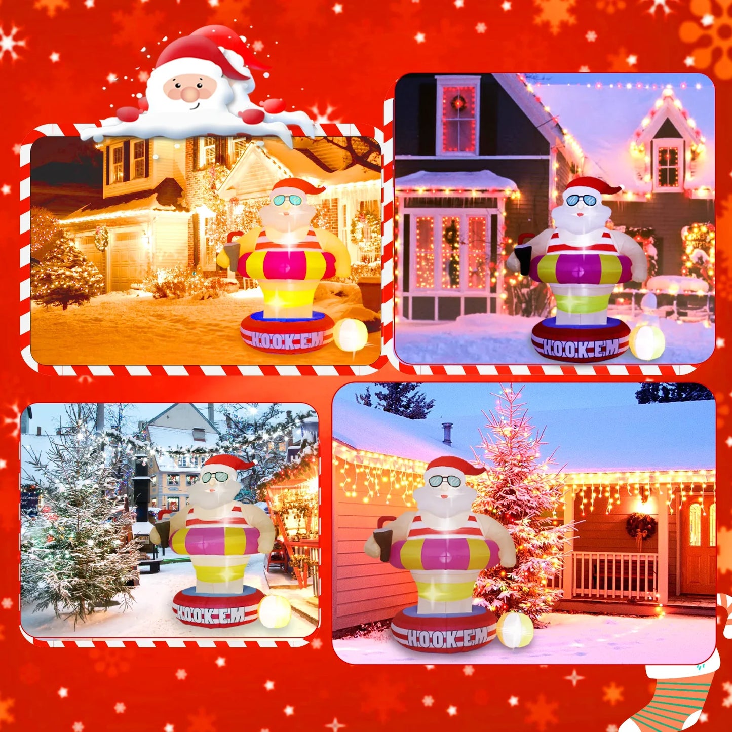 Christmas Hawaii Santa Inflatable Yard Decor LED