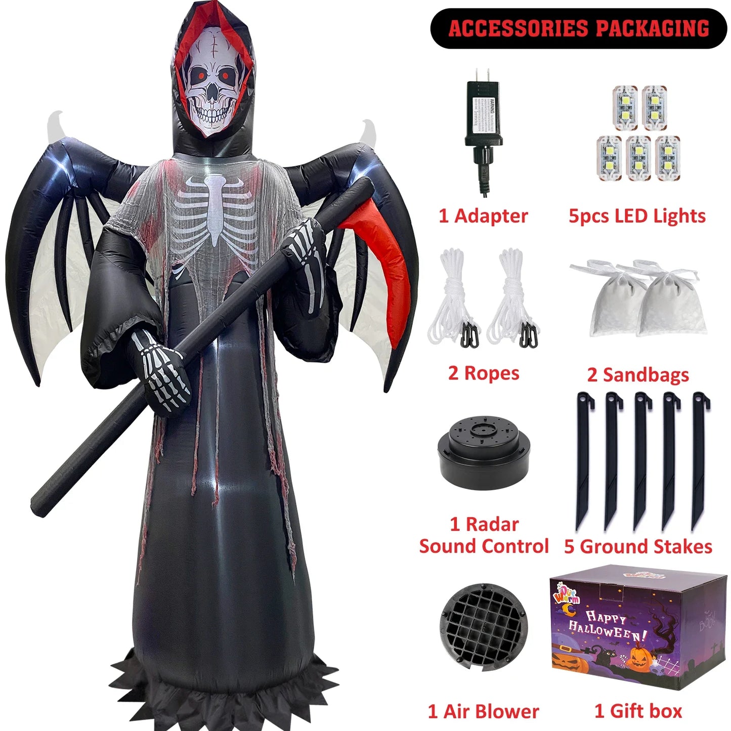 Halloween Inflatable Grim Reaper with Radar Sound Control