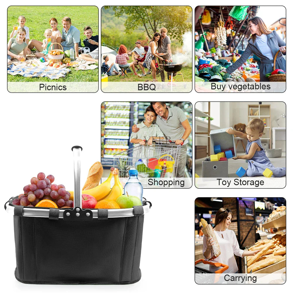 Foldable Grocery Basket with Handle for Shopping & Picnic