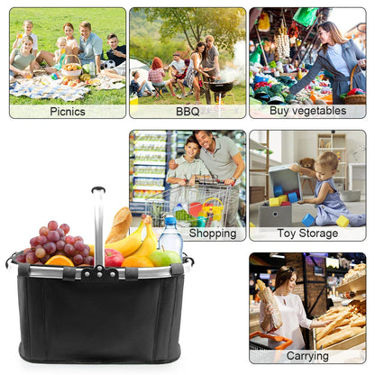 Foldable Grocery Basket with Handle for Shopping & Picnic